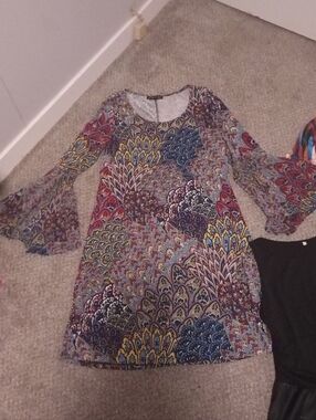 Always Indigo Vintage Bell Flower Sleeve Dress